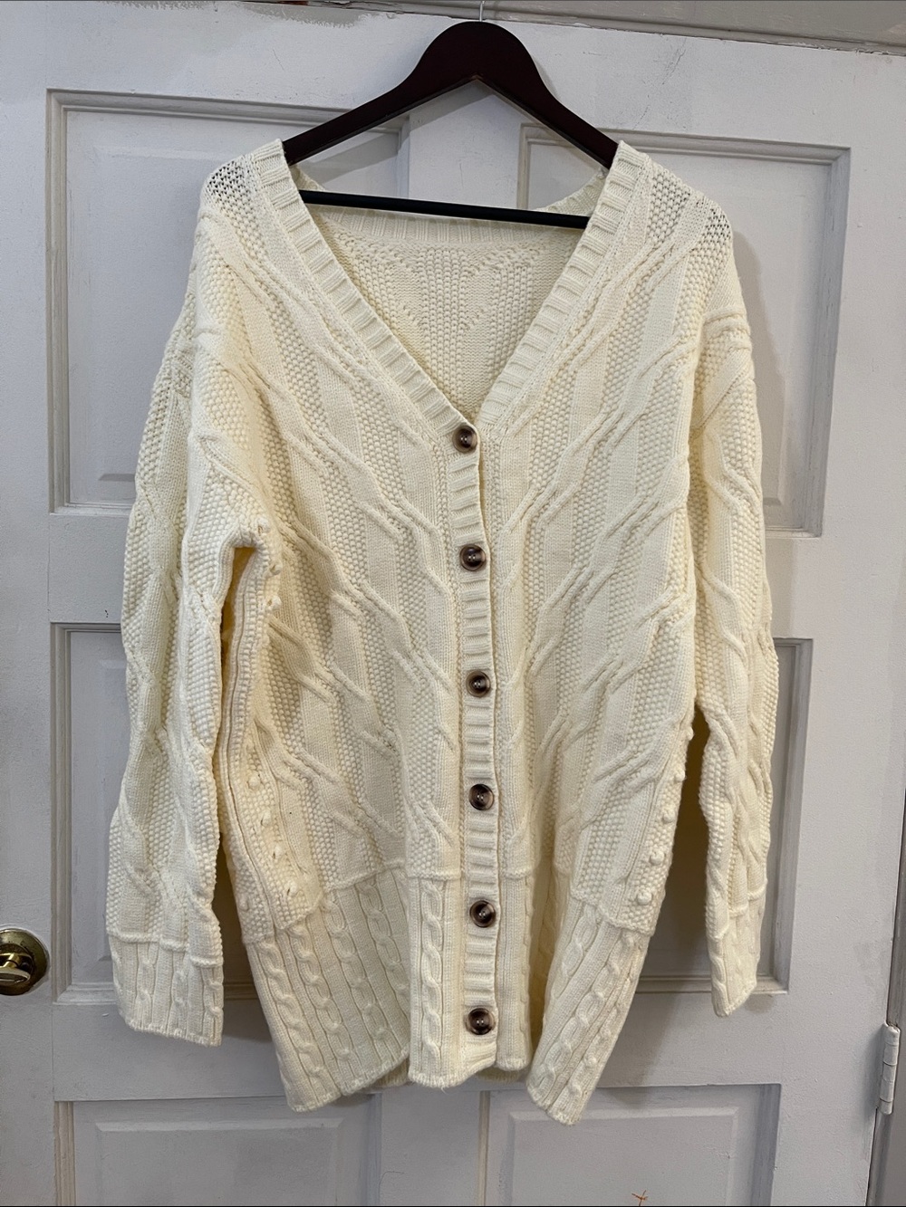 Ivory Cable-Knit Button-Front Women's Cardigan Sweater